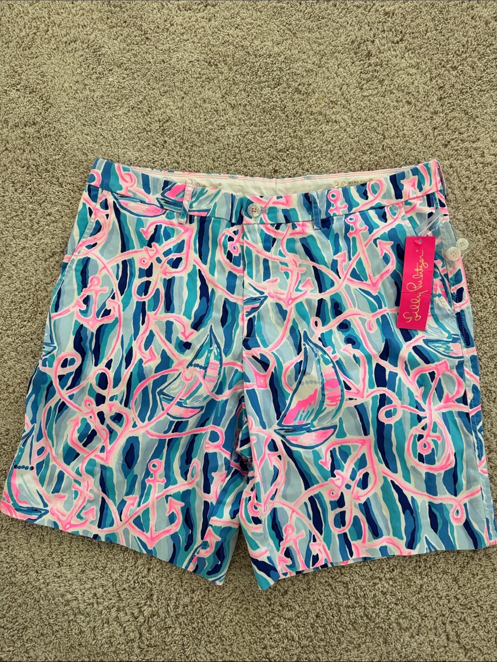 Lilly Pulitzer Blue, Pink & Aqua Nautical Print Bermuda Shorts